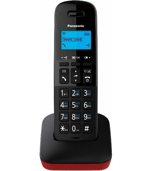 Телефон беспроводной (DECT) Panasonic KX-TGb610RUR, Монохромный, АОН, черный/красный