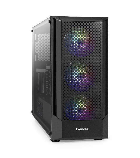 Компьютерный корпус Miditower ExeGate EVO-8227-EVO800 (ATX, БП EVO800RGb с вент. 12 см, 2*USB+1*USB 3.0+HD Audio, черный, 3 вент. RGb, закаленное стекло)