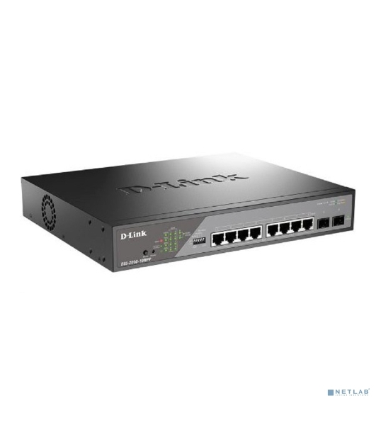 Коммутатор D-Link DSS-200G-10MPP/A1A, 8×1 Гбит/с + 2×1 Гбит/с SFP, настраиваемый