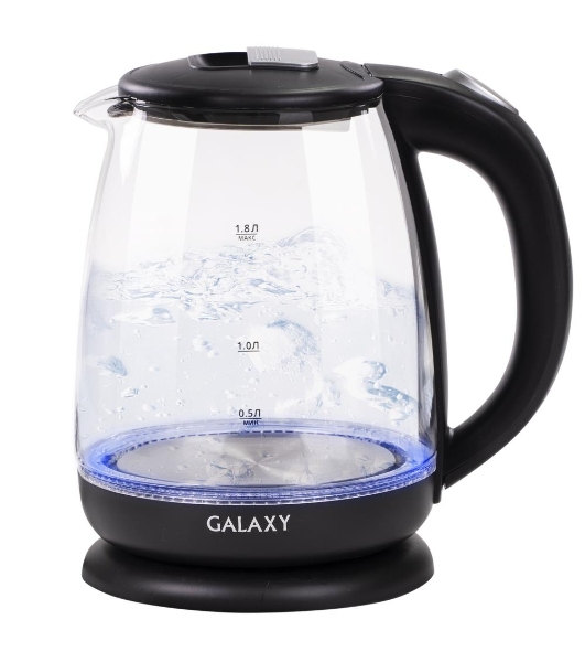 Чайник электрический Galaxy Line GL 0554, черный, стекло, 2000 Вт, 1,8 л, LED-подсветка, шкала уровня воды, корпус из термостойкого стекла