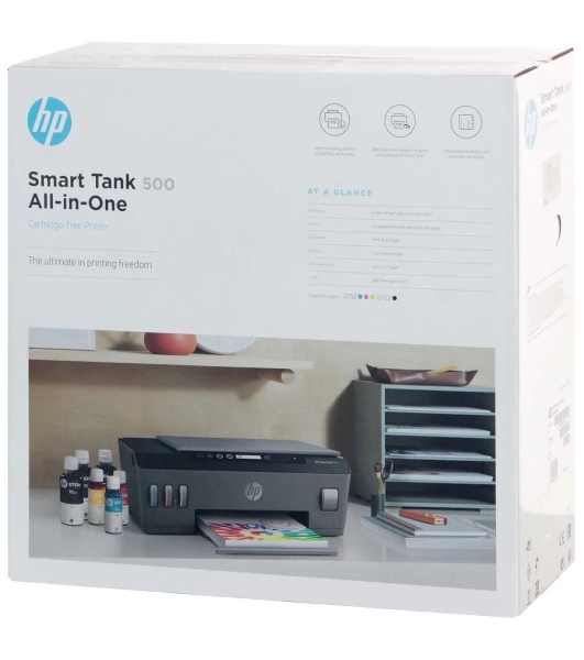 МФУ струйное HP Smart Tank 500 (4SR29A), A4, цветной, печ. до 22 стр/мин. (ч/б) до 16 стр/мин. (цвет), скан. до 8 стр/мин. (ч/б) 4 стр/мин. (цвет), 1200x1200dpi, USB