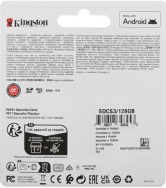 Флеш карта microSDXC 128Gb Kingston SDCS3/128GbSP Canvas Select Plus w/o adapter