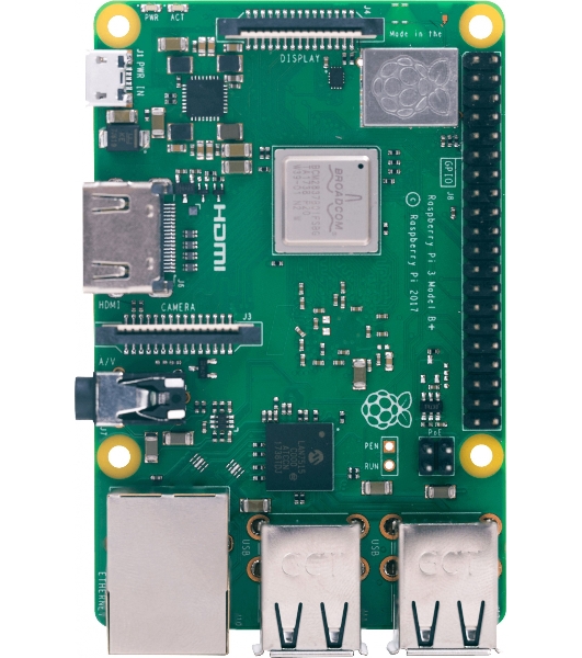 Мини ПК Raspberry Pi 3 Model B+ (RA433, E14 Version) Retail, 1Gb RAM, Cortex-A53 (ARMv8) 64-bit SoC @ 1.4GHz Broadcom BCM2837B0 CPU, WiFi, Bluetooth, 40-pin extended GPIO, 4x USB 2.0, HDMI, CSI camera port, DSI displ.port, MicroSD port (137-3331), (БП и корпус