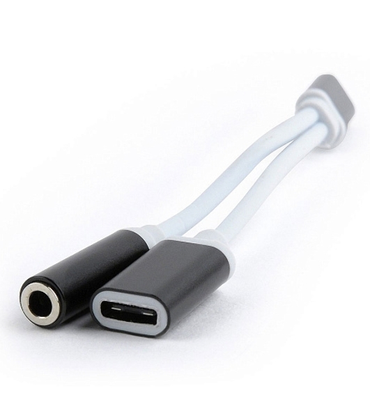 Переходник Cablexpert USB Type-C/Jack3.5 F+ Type-C F, черный, пакет (CCA-UC3.5F-02)