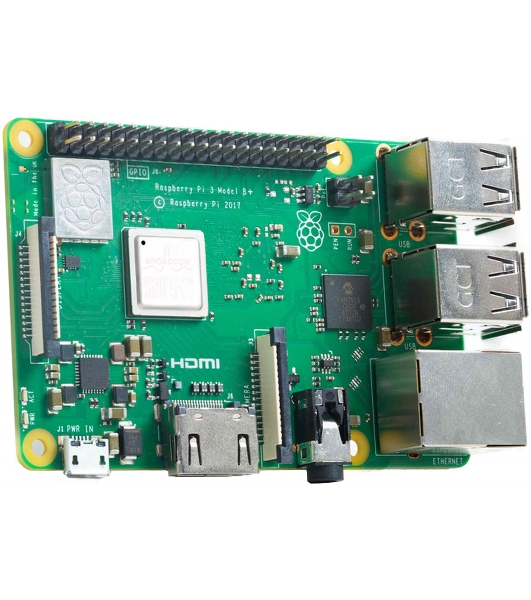 Мини ПК Raspberry Pi 3 Model B+ (RA433, E14 Version) Retail, 1Gb RAM, Cortex-A53 (ARMv8) 64-bit SoC @ 1.4GHz Broadcom BCM2837B0 CPU, WiFi, Bluetooth, 40-pin extended GPIO, 4x USB 2.0, HDMI, CSI camera port, DSI displ.port, MicroSD port (137-3331), (БП и корпус