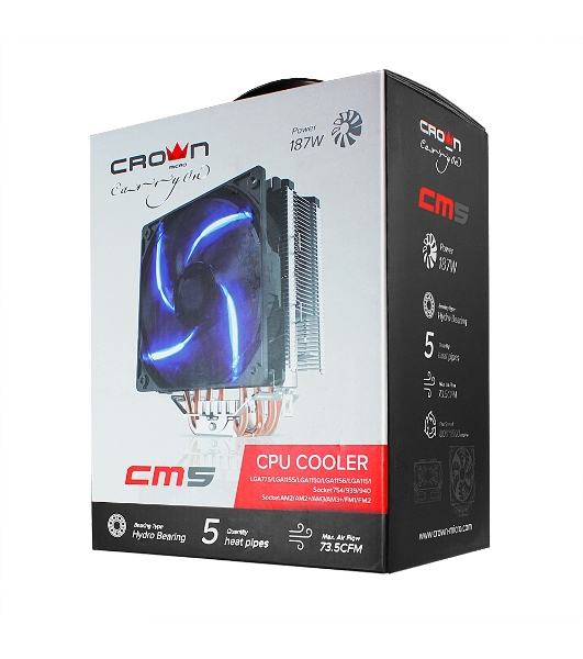 Кулер для процессора Crown CM-5 прозрачный/черный, 120 мм, 1500 об/мин, 30.8 дБ, 4 pin, 187 Вт, 148 мм