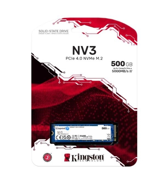 Накопитель SSD Kingston NV3, 500Gb, M.2 2280, PCIe 4.0 x4, NVMe, R/W 5000/3000
