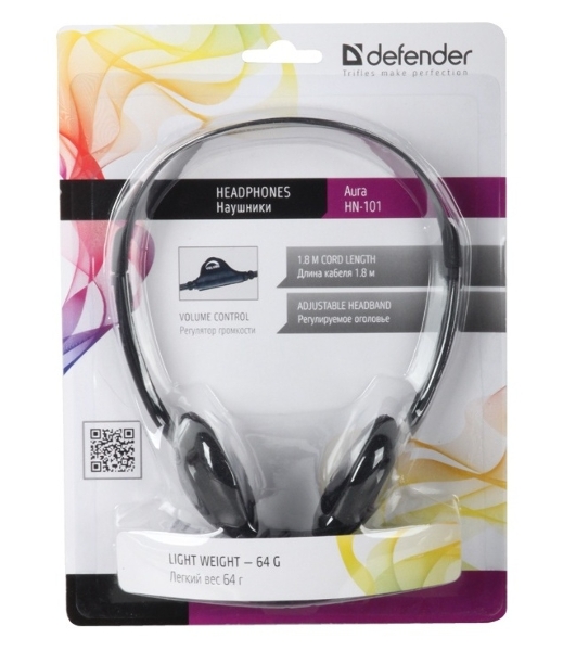 Проводные наушники Defender Aura 101 черный, накладные, Jack 3.5 мм