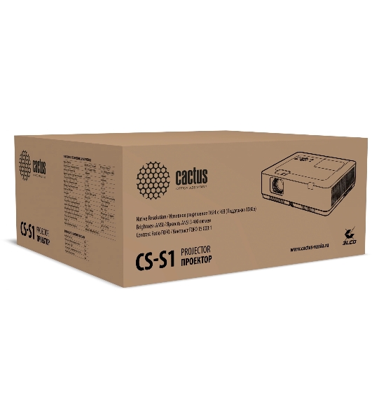 Проектор Cactus CS-S1.B 3LCD 34000Lm LS 3400Lm ANSI (1024x768) 15000:1 ресурс лампы:10000часов 1xHDMI 4.5кг