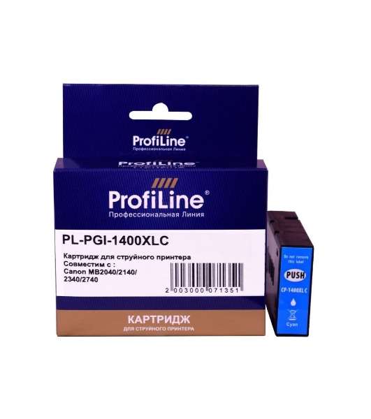 Картридж струйный ProfiLine PL-PGI-1400XLC для принтеров Canon MB2040/MB2140/MB2340/MB2740 с чернилами Cyan