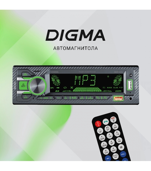 Автомагнитола Digma MCP-515, 1 DIN, Bluetooth, USB Type-A, AUX, пульт ДУ