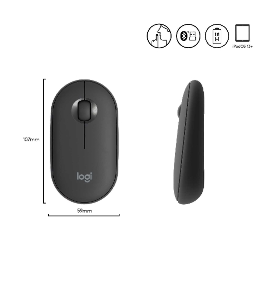 Мышь беспроводная Logitech Pebble M350 графитовый, 1000 dpi, радиоканал, Bluetooth, USB, кнопки - 3