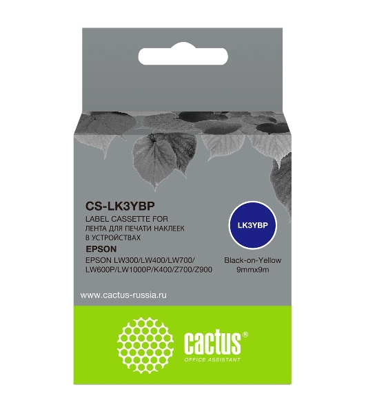 Картридж ленточный Cactus CS-LK3YBP черный шрифт, желтый фон (9 мм, 9 м) для Epson LW300/LW400/LW700/LW600P/LW1000P/K400/Z700/Z900