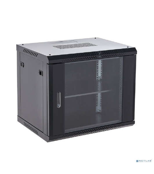 Настенный шкаф Rexant RAL 9005 19' 12U 600×600×635 (ШxГxВ), дверь стекло, металлическая задняя стенка, боковые съемные стенки
