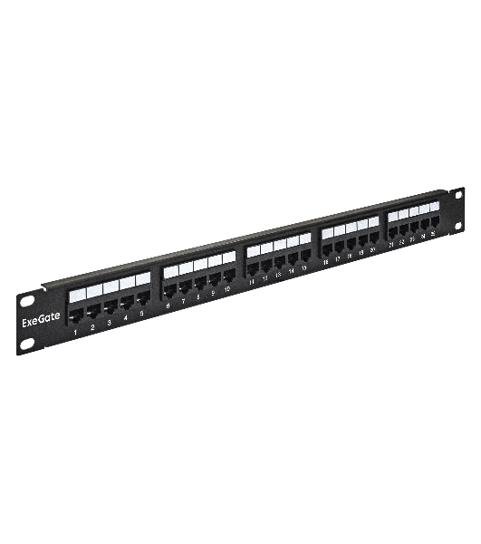 Патч-панель телефонная 19', 1U 25 port ExeGate разъем RJ-12 6P4C, RoHS, черный