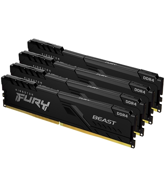 Оперативная память Kingston Fury Beast, DDR4, 64GB (4x16GB), 3200MHz, CL16, DIMM, радиатор, черный