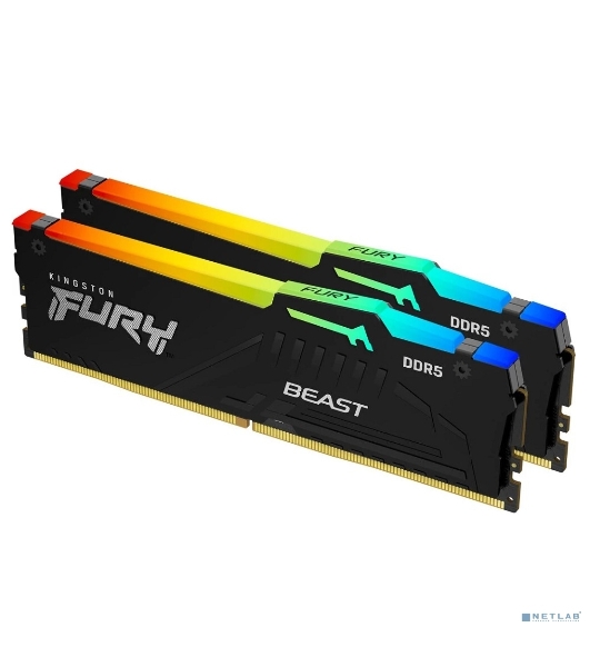 Оперативная память Kingston Fury Beast, DDR5, 32Gb (2x16 Gb), 6400 MHz, CL32, радиатор, RGB, черный