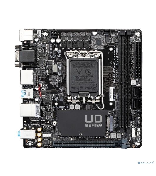 Материнская плата Gigabyte H610I, LGA 1700, Intel H610, 2xDDR5, 4xSATA, 1xM.2, 1xPCIe 4.0 x16, 1xHDMI, 1xVGA, 2xDP, 1x 1Gb LAN, 2xUSB-A 3.2 Gen 1, 4xUSB-A 2.0, 3x 3.5 мм, 7.1, Mini-ITX