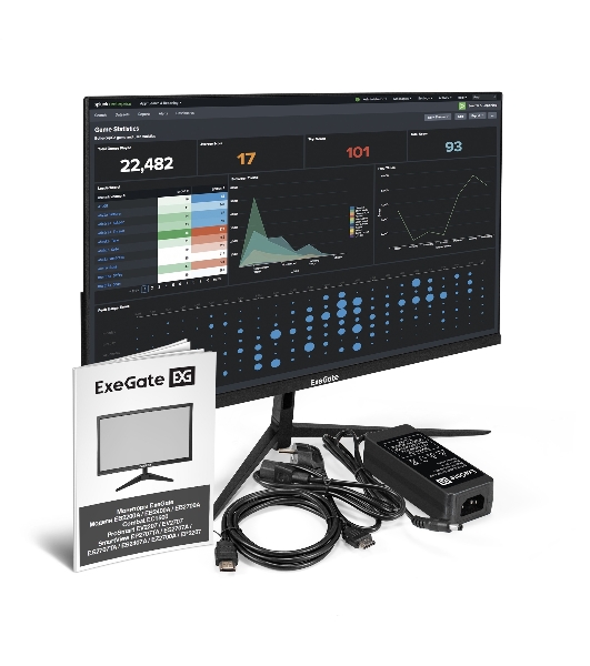 Монитор 27' ExeGate ProSmart EV2707 VA 1920x1080, 75 Гц, 5 мс, 16:9, 250 кд/м2, 1xHDMI, 1xVGA, черный