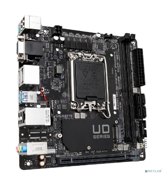 Материнская плата Gigabyte H610I, LGA 1700, Intel H610, 2xDDR5, 4xSATA, 1xM.2, 1xPCIe 4.0 x16, 1xHDMI, 1xVGA, 2xDP, 1x 1Gb LAN, 2xUSB-A 3.2 Gen 1, 4xUSB-A 2.0, 3x 3.5 мм, 7.1, Mini-ITX