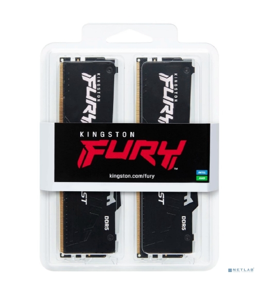 Оперативная память Kingston Fury Beast, DDR5, 32Gb (2x16 Gb), 6400 MHz, CL32, радиатор, RGB, черный