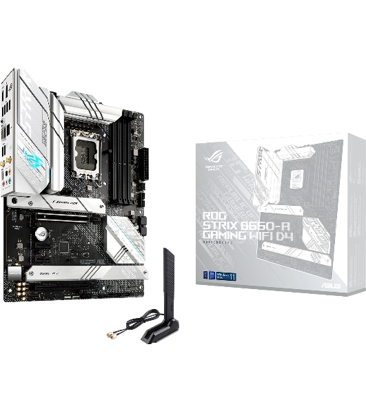 Материнская плата ASUS ROG STRIX B660-A GAMING WIFI D4, LGA 1700, Intel B660, 4xDDR4, 4xSATA, 3xM.2, 1xPCIe 5.0 x16, 1xPCIe 3.0 x4, 2xPCIe x1, 1xHDMI, 1xDP, 1x 2.5Gb LAN, 4xUSB 2.0, 2xUSB 3.2 Gen 1, 1xUSB-A 3.2 Gen 2, 1xUSB-C 3.2 Gen 1, 1xUSB-C 3.2 Gen 2x2, 5x3.5 мм, 7.1, ATX