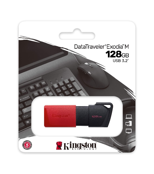 Флешка USB Kingston DataTraveler Exodia M (DTXM/128Gb), 128Gb, USB 3.2 Gen 1, R/W 150/60, черный/красный