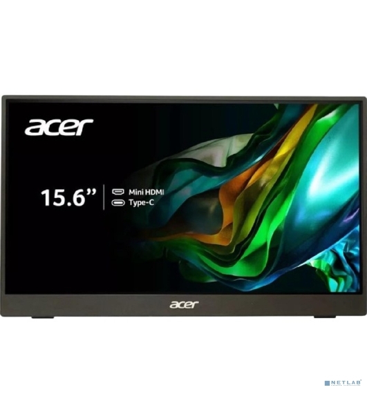 Монитор 15.6' Acer PM161QJbmiuux IPS 1920x1080, 60 Гц, 6 мс, 16:9, 250 кд/м², mini-HDMI, 2xUSB-C, 3.5 Jack, динамики (2x1 Вт), HDR10, FreeSync, черный