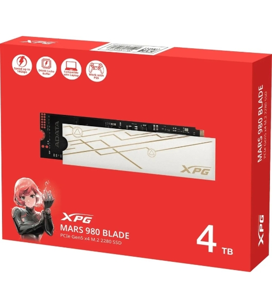 Накопитель SSD ADATA XPG MARS 980 BLADE, 4Tb, PCIe 5.0 x4, M.2 2280, NVMe, R/W 14000/13000 3D-NAND