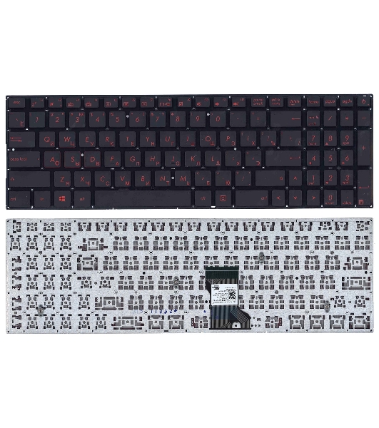 Клавиатура для ноутбука Asus N541, N501 черная, шрифт красный, с подсветкой