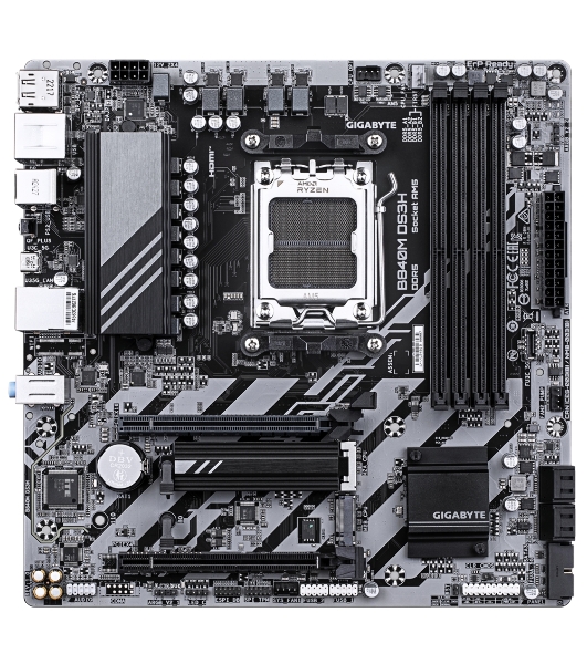Материнская плата Gigabyte B840M DS3H, AM5, AMD B840, 4xDDR5, 4xSATA, 2xM.2, 1xPCIe 4.0 x16, 1xPCIe 3.0 x4, 2xDP, 1xHDMI, 1x2.5Gb LAN, 3xUSB-A 5Gbps, 8xUSB-A 2.0, 1xUSB-C 5Gbps, 3x3.5 мм, 7.1, mATX