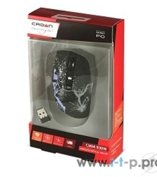 Мышь беспроводная Crown CMM-930W черный, 1600 dpi, радиоканал, USB, кнопки - 4