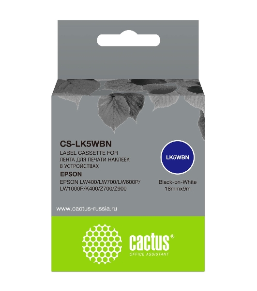 Картридж ленточный Cactus CS-LK5WBN черный шрифт, белый фон (18 мм, 9 м) для Epson LW300/LW400/LW700/LW600P/LW1000P