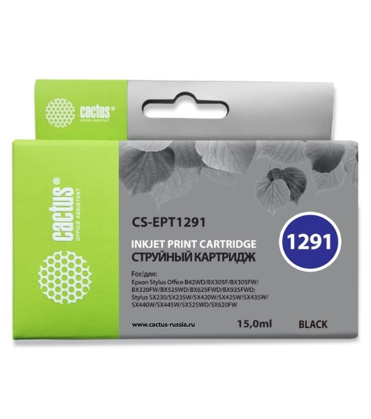 Картридж струйный Cactus CS-EPT1291 (T1291) черный (15 мл) для Epson Stylus Office B42/BX305/BX305F/BX320/BX525/BX625/SX420/SX425/SX525/SX620