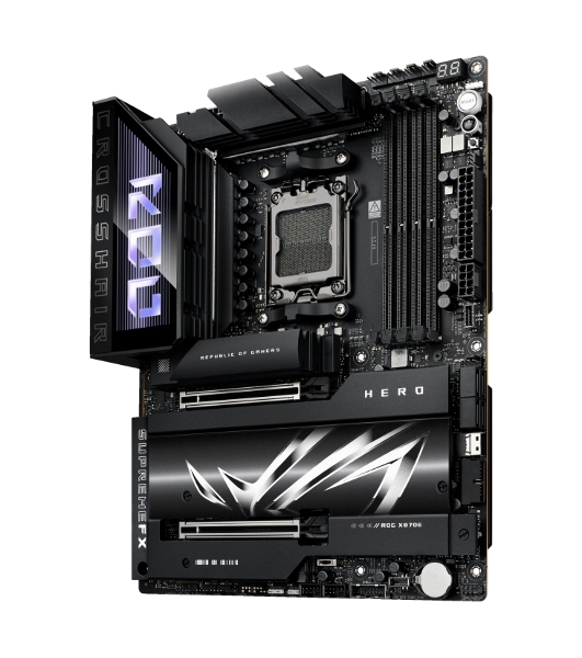 Материнская плата ASUS ROG CROSSHAIR X870E HERO, AM5, AMD X870E, 4xDDR5, 4xSATA, 5xM.2, 2xPCI-E 5.0 x16, 1xHDMI, 2xUSB-C (видео), 2x 5Gb LAN, 6xUSB-A 3.2 Gen 2, 2xUSB-C 3.2 Gen 2, 2xUSB4, 2x3.5 мм, 7.1, ATX