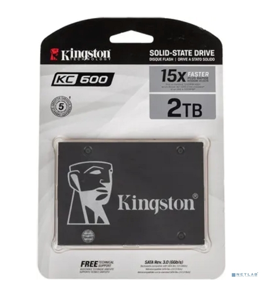 Накопитель SSD Kingston KC600, 2Tb, SATA III, 2.5', R/W 550/520