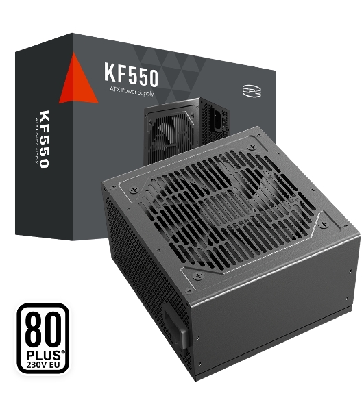 Блок питания PCCOOLER, 550W 80+ белый (ATX, ATX 2.4, Non-modular, 1x24(20+4)pin 550мм, 1xCPU*2 8(4+4)pin 610+150мм, 1xPCIe*2 8(6+2)pin 510+150мм, 2xSATA*3+MOLEX4pin*1 450+150+150+150мм, Active, 120x120мм, 140x150x86мм, APFC, OVP, SCP, OPP (140-160%, 2ms delay))