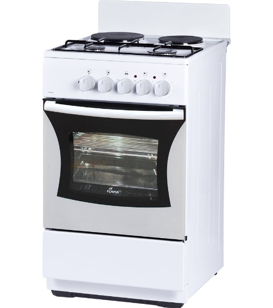 Плита комбинированная Flama RK 2201 W белый, конфорок 2 газовых и 2 электрических, духовка 50 л, 50 см x 85 см x 54 см