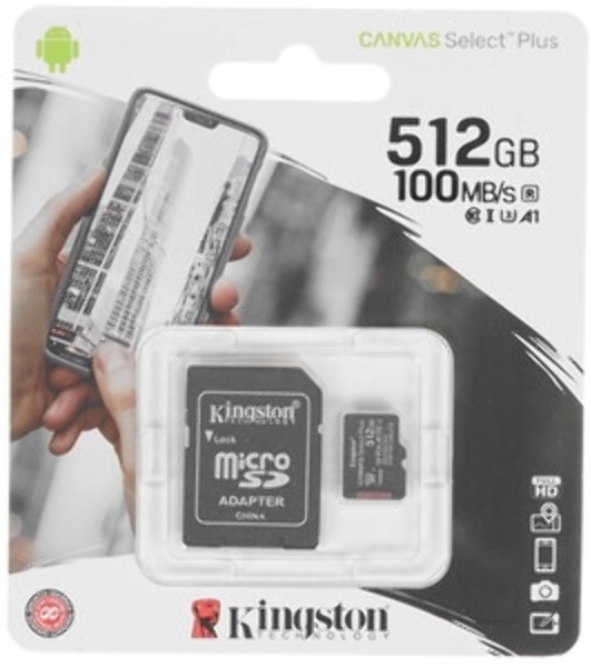 Флеш карта SDXC UHS-I Kingston Canvas Select Plus 512 Gb, 150 МБ/с, Class 10, SDS3/512Gb