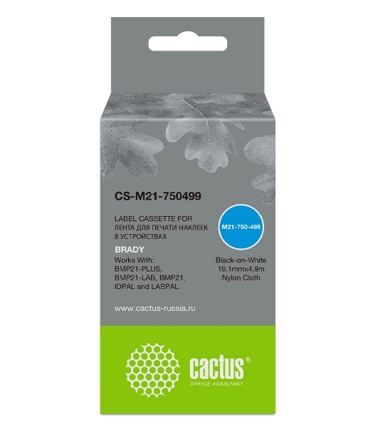 Картридж ленточный Cactus CS-M21-750499 черный шрифт, белый фон (19.1 мм, 4.9 м) для Brady BMP21-PLUS, BMP21-LAB