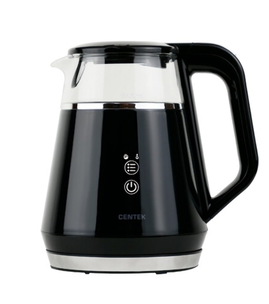 Чайник Centek CT-0019, 1100 Вт, стекло, черный и серебристый
