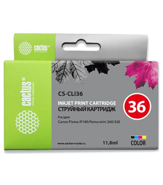 Картридж струйный Cactus CS-CLI36 цветной (11.8 мл.) для Canon Pixma iP 100/MiNi 260