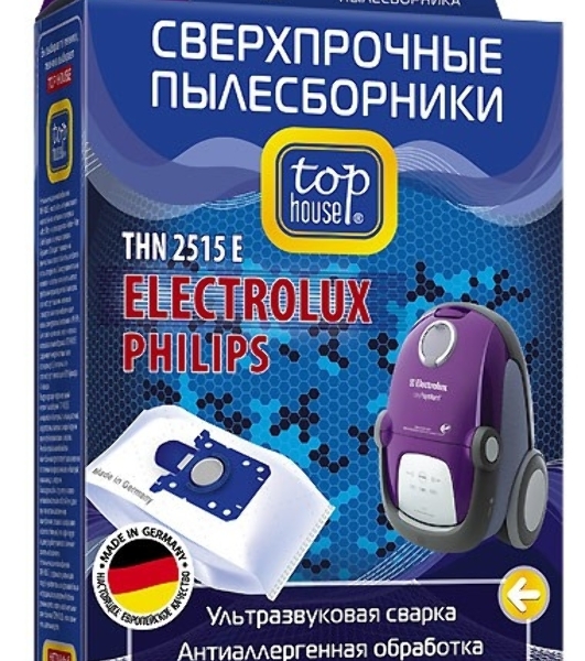 Комплект пылесборников Top House THN 2515 E сверхпр неткан 4шт д/пыл ELECTROLUX,PHILIPS