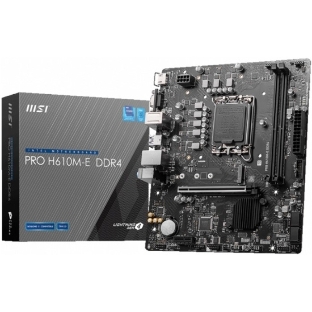 Материнская плата MSI PRO H610M-E DDR4, LGA 1700, Intel H610, 2xDDR4, 4xSATA, 1xM.2, 1xPCIe 4.0 x16, 1xPCIe 4.0 x1, 1xHDMI, 1xVGA, 1xRJ45 1Gb, 2xUSB-A 3.2 Gen 1, 4xUSB-A 2.0, 3x3.5мм, 7.1, mATX