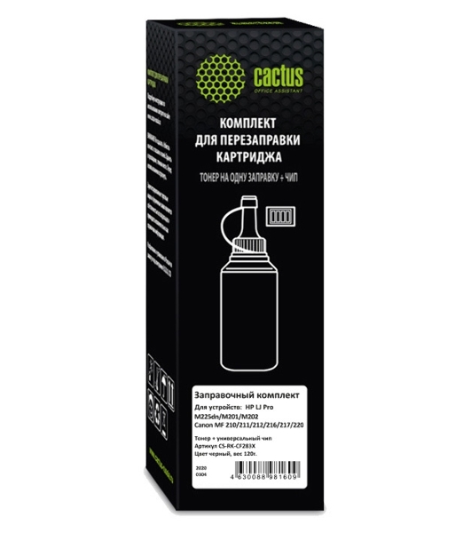 Тонер Cactus CS-RK-CF283X черный туба 120гр. (в компл.:чип) для принтера HP LJ Pro M225dn/M201/M202 Canon MF 210/211/212/216/217/220
