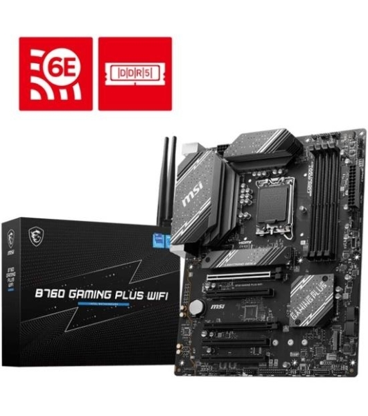 Материнская плата MSI B760M GAMING PLUS WIFI, LGA 1700, Intel B760, 4xDIMM DDR5, 4xSATA, 2xM.2, 1xPCI-E 4.0 x16, 1xPCI-E 3.0 x1, 2xHDMI, 2xDP, 1x 2.5Gb LAN, 2xUSB-A 3.2 Gen 2, 4xUSB 2.0, Micro-ATX