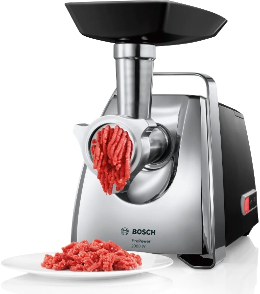 Мясорубка электрическая Bosch MFW67440 черный, 2000 Вт, 3.5 кг/мин, реверс, защита от перегрузки, насадки - 4