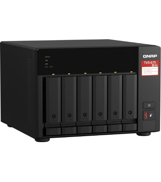 Сетевое хранилище без дисков SMB QNAP TVS-675-8G NAS, 6-tray w/o HDD, 2xM.2 SSD Slot, 1xHDMI-port. CPU 8-сore 64-bit x86 KX-U6580 2.5 GHz, 8GB DDR4 (1 x 8GB) up to 64GB (2 x 32GB), 2x 2.5 Gigabit LAN
