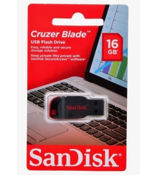 Флешка USB Sandisk CZ50 Cruzer Blade (SDCZ50-016G-B35), 16Gb, USB 2.0, R/W 15/4, черный/красный