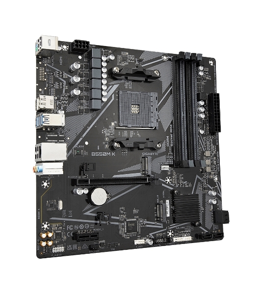 Материнская плата Gigabyte B550M K, AM4, AMD B550, 4xDDR4, 4xSATA, 2xM.2, 1xPCIe 4.0 x16, 1xPCIe x1, 1xHDMI, 1xDP, 1x 1Gb LAN, 4xUSB-A 3.2 Gen 1, 4xUSB-A 2.0, 3x3.5 мм, 7.1, mATX